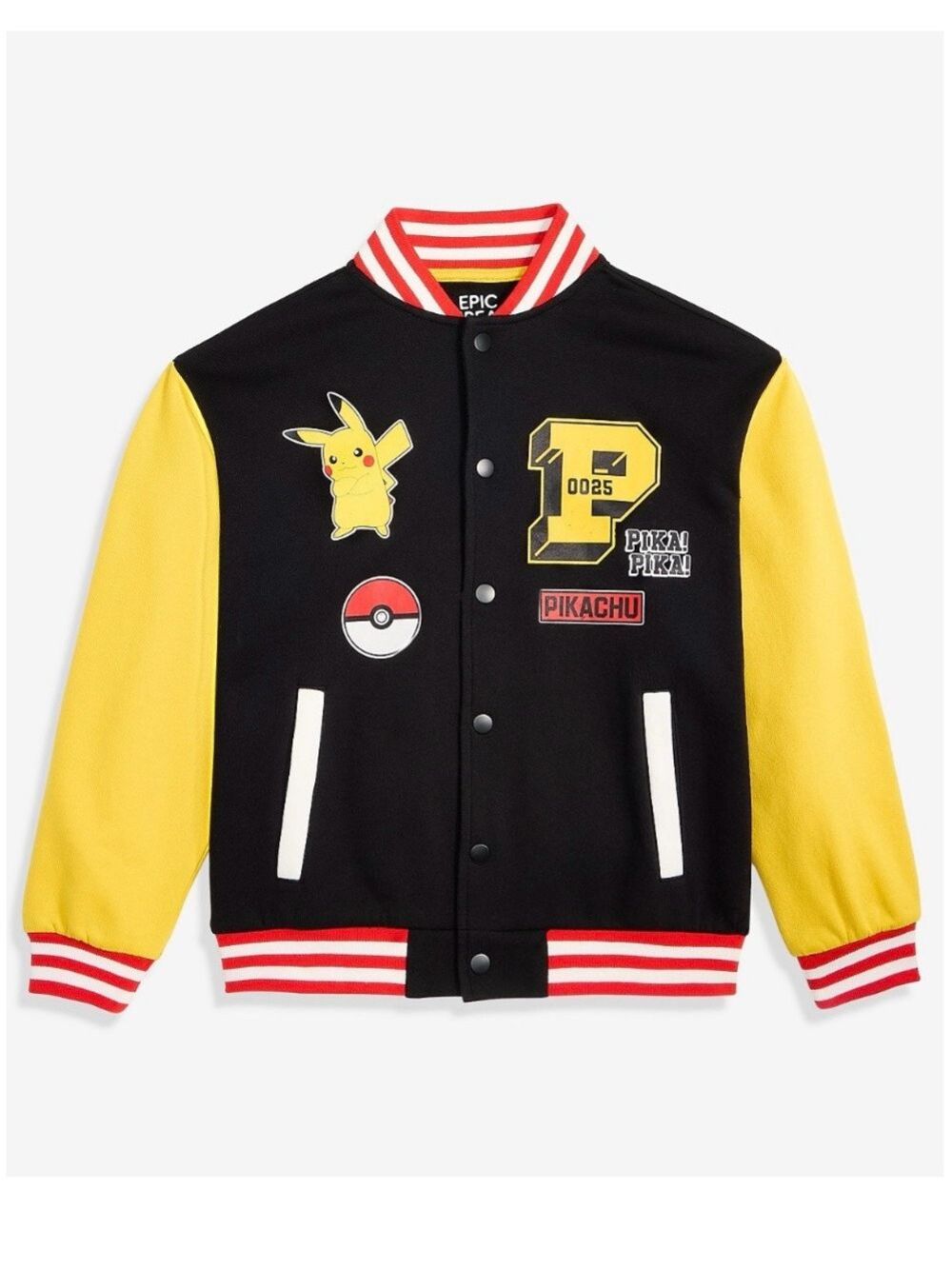 Epic Threads Pokémon Pikachu Varsity Jacket Black and Yellow kids size XS (5-6)